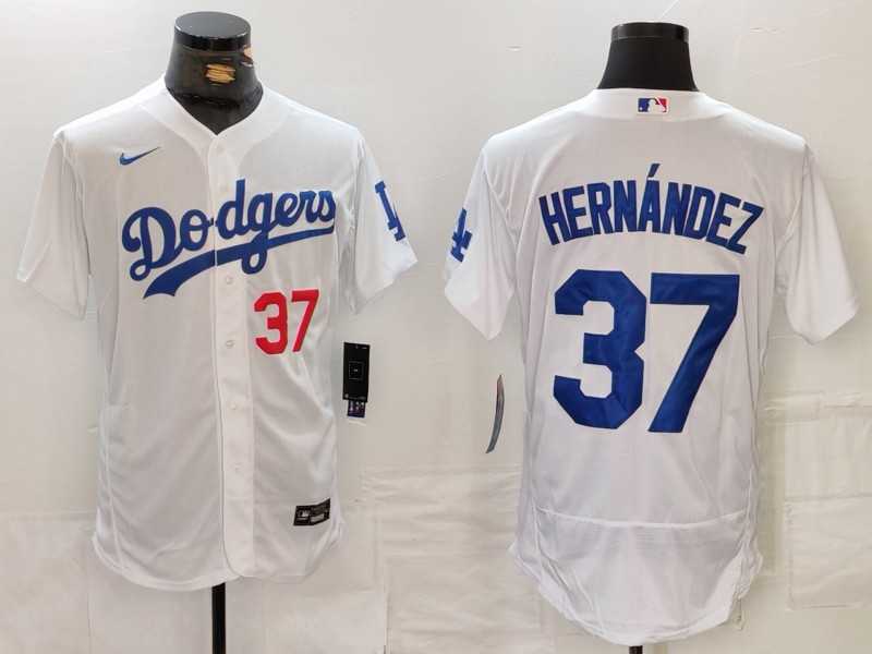 Mens Los Angeles Dodgers #37 Teoscar Hernandez Number White Flex Base Stitched Jersey